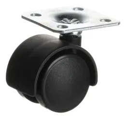 Roulette de meuble sans frein avec platine / 30 mm / Noire