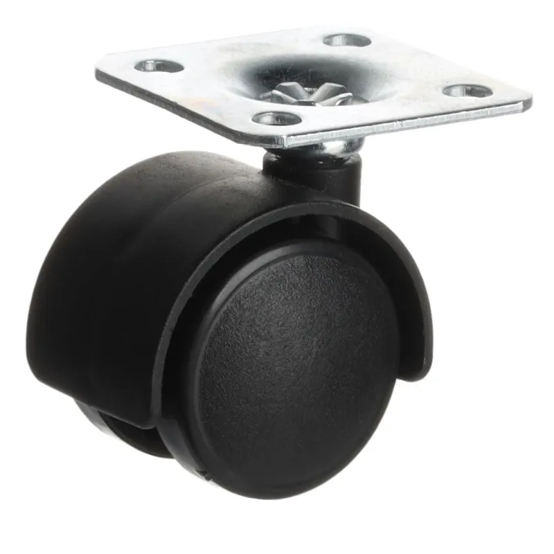 Roulette de meuble sans frein avec platine / 30 mm / Noire