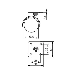 Roulette de meuble sans frein avec platine / 30 mm / Noire