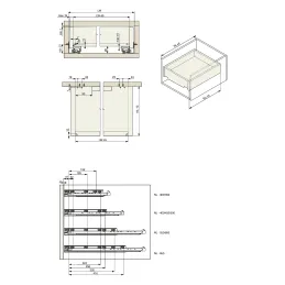 Coulisse à sortie totale invisible LUXON avec amortissement et attaches 3D / 40 kg