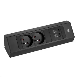Bloc multiprise encastrable Bachmann Casia 2 FRENCH 2x 230V + USB A-C / Noir mat
