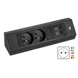 Bloc multiprise encastrable Bachmann Casia 2 FRENCH 2x 230V + USB A-C / Noir mat