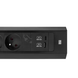 Bloc multiprise encastrable Bachmann Casia 2 FRENCH 2x 230V + USB A-C / Noir mat