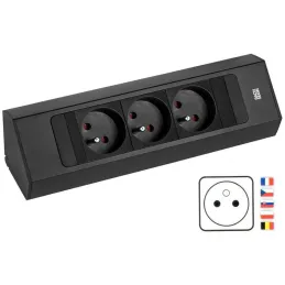 Bloc multiprise encastrable Bachmann Casia 2 FRENCH 3× 230 V / Noir mat