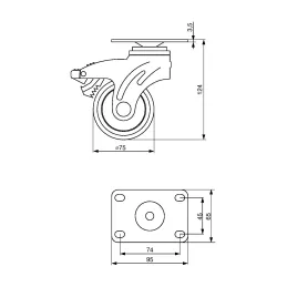 Roulettes de meuble VEDO 75 mm / Avec frein