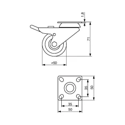 Roulette pivotante de 50 mm avec frein / Grise