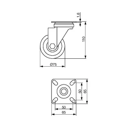 Roulette de meuble ALLAN sans frein 75 mm / Gris