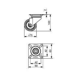 Roue de meuble TENTE AGILA 1470 75 mm / Sans frein