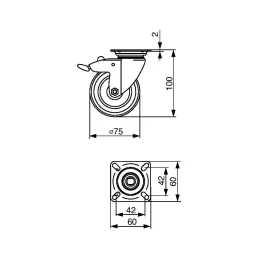 Roulette pour meuble TENTE AGILA 1477 75 mm / Avec frein