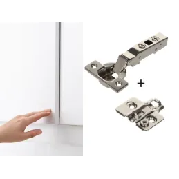 Charnière CLICK PUSH à ouverture sans poignée, semi-appliquée, avec embase 3D / Nickel