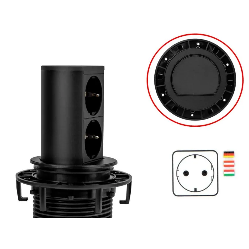Prise électrique escamotable Elevator 2x230V SCHUKO / Noir mat
