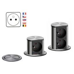 Prise électrique escamotable Elevator 2x230V FRENCH / Inox