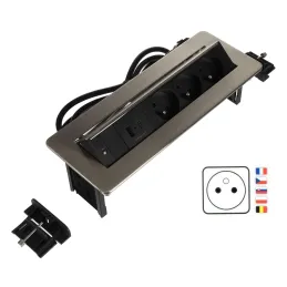 Prise électrique escamotable LUNAR FRENCH 3×230 V + recharge USB A-C / Inox
