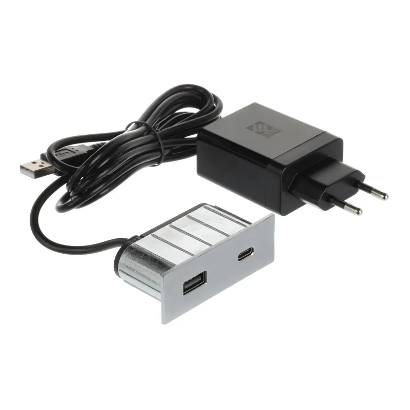 Prise électrique avec chargeur USB Square A+C / Inox