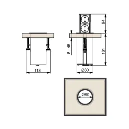 Prise escamotable SQUARE UP FRENCH 1x230V + USB A-C / Blanc mat
