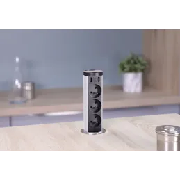 Prise escamotable BRICK FRENCH 3x230V + USB A / Inox