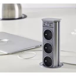 Prise escamotable BRICK FRENCH 3x230V + USB A / Inox