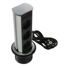 Bloc prise escamotable BRICK SCHUKO 3x230V + USB A / Inox