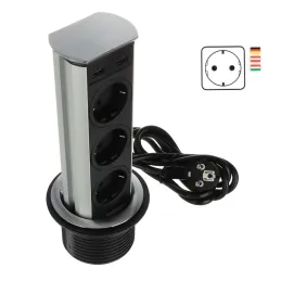 Bloc prise escamotable BRICK SCHUKO 3x230V + USB A / Inox