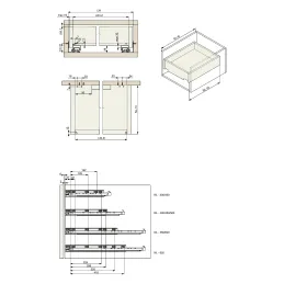 Coulisse invisible à sortie totale LUXON pour ouverture sans poignée PUSH, avec attaches 2D / 35 kg