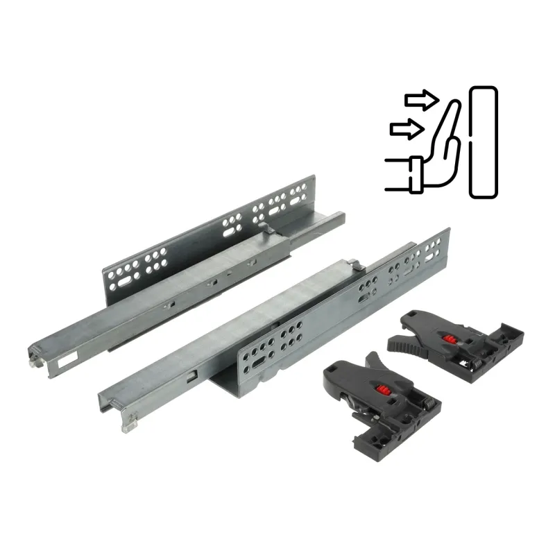 Coulisse invisible à sortie totale LUXON pour ouverture sans poignée PUSH, avec attaches 2D / 35 kg