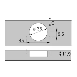 Charnière semi-appliquée avec amortisseur 105° NOVISYS 45 / Silent system