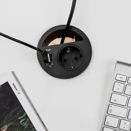 Prise encastrable de bureau CIRCLE 80 SCHUKO 1x230V + USB A-C / Noire