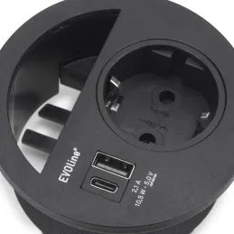 Prise encastrable de bureau CIRCLE 80 SCHUKO 1x230V + USB A-C / Noire