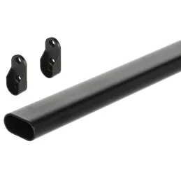 Ensemble de tringle de penderie ovale 1 m avec 2 supports / Noir mat
