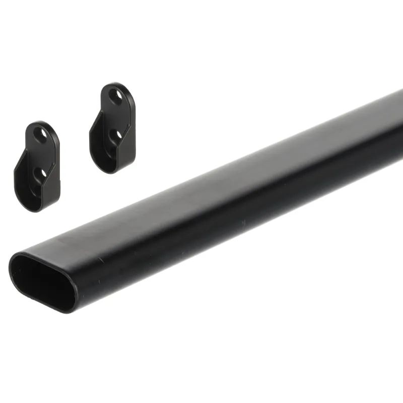 Ensemble de tringle de penderie ovale 1 m avec 2 supports / Noir mat