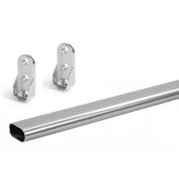 Ensemble de barre de penderie ovale de 1 m avec 2 supports / Chrome brillant