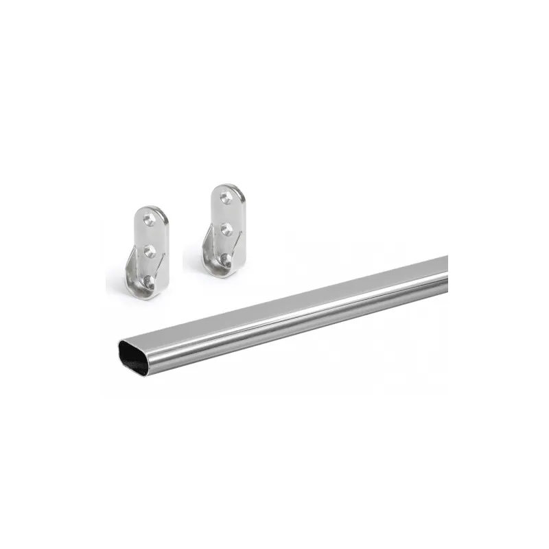 Ensemble de barre de penderie ovale de 1 m avec 2 supports / Chrome brillant