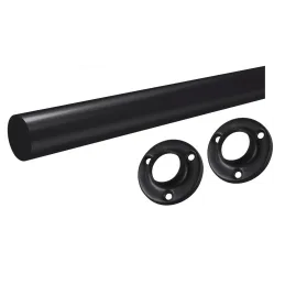 Ensemble de tringle ronde pour cintres de 1 m avec 2 supports / Noir mat