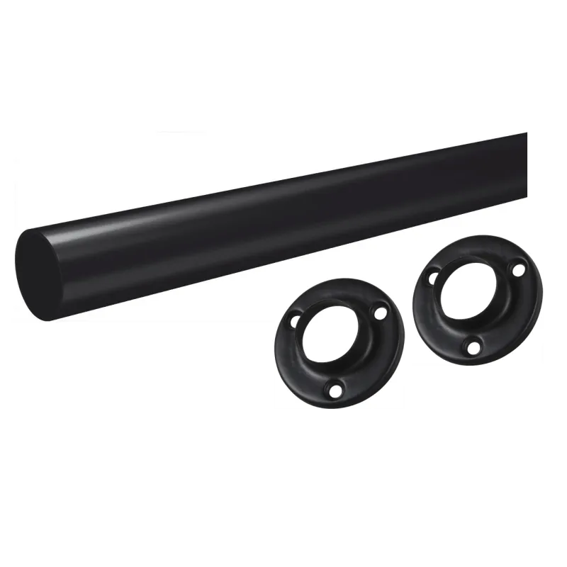 Ensemble de tringle ronde pour cintres de 1 m avec 2 supports / Noir mat