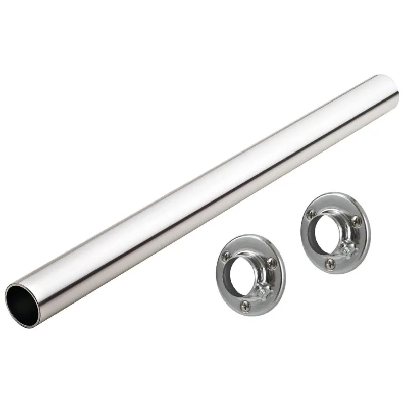 Ensemble barre de penderie ronde 1 m avec 2 supports / Chrome brillant