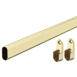 Ensemble barre de penderie ovale 1,25 m avec 2 supports / Doré brillant