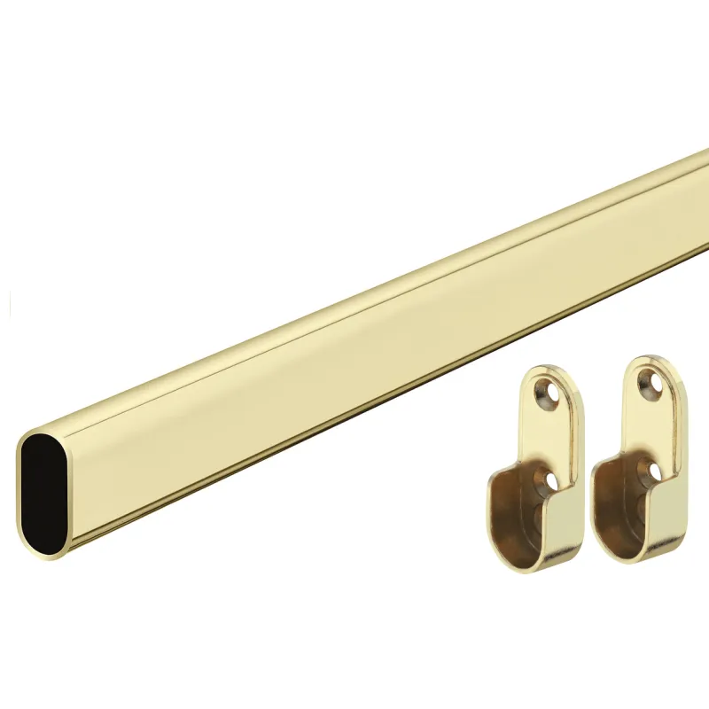 Ensemble barre de penderie ovale 1,25 m avec 2 supports / Doré brillant