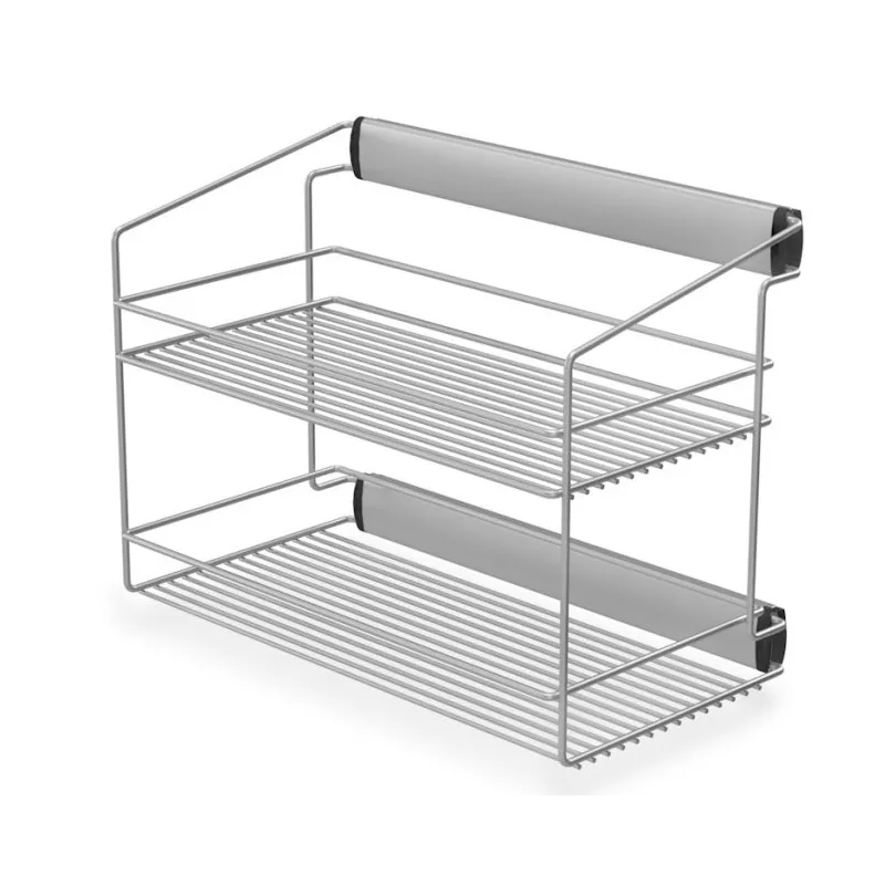 Étagère double coulissante pour armoire avec amortissement / Argentée
