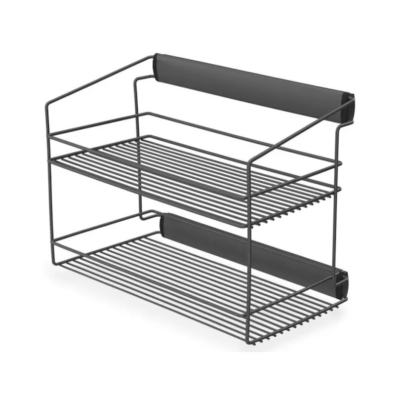Double étagère coulissante pour armoire avec amortisseur / Anthracite