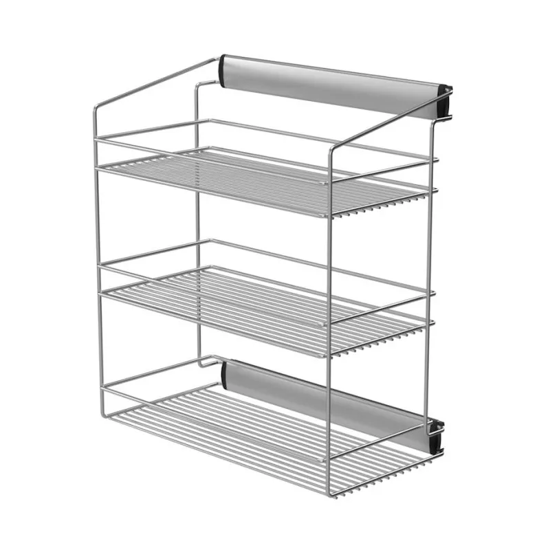 Porte-chaussures coulissant à trois niveaux pour armoire avec amortisseur / Argent