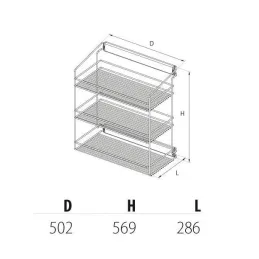 Tiroir triple coulissant pour armoire avec amortissement / Gris