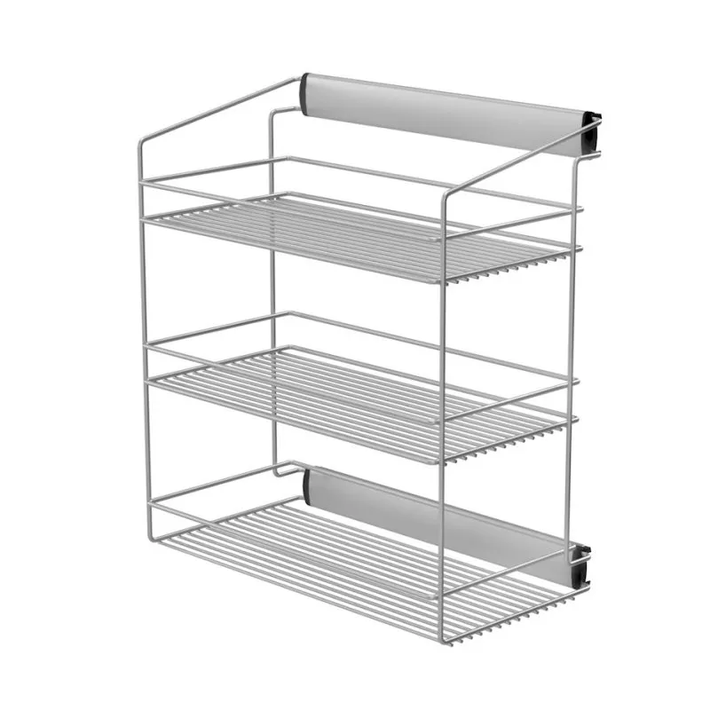 Tiroir triple coulissant pour armoire avec amortissement / Gris