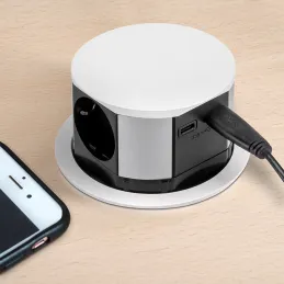 Prise électrique escamotable VERTIKAL SCHUKO 3x 230V + 2x USB / Blanc mat