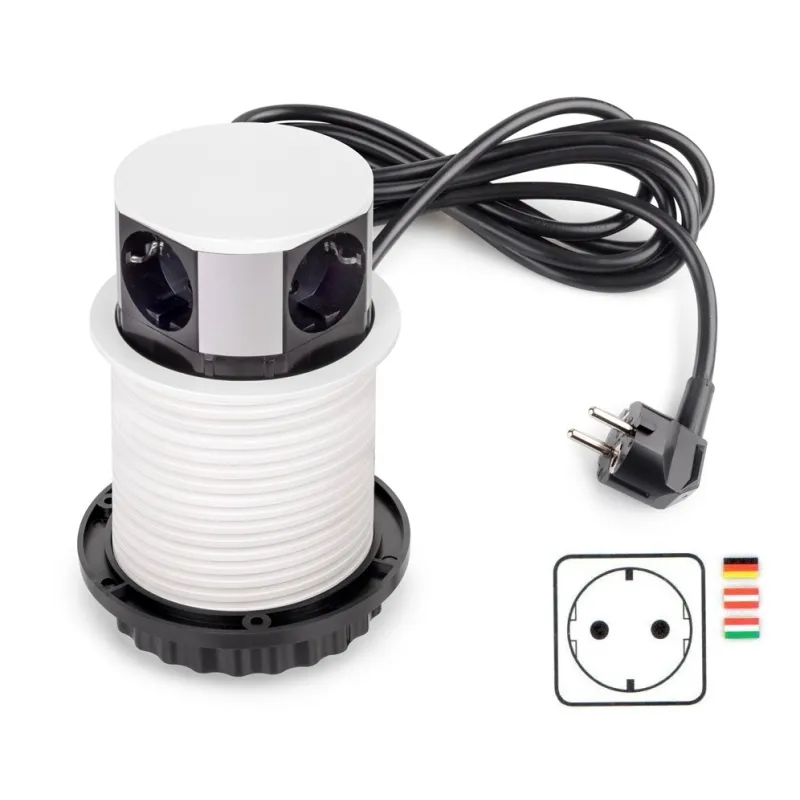 Prise électrique escamotable VERTIKAL SCHUKO 3x 230V + 2x USB / Blanc mat