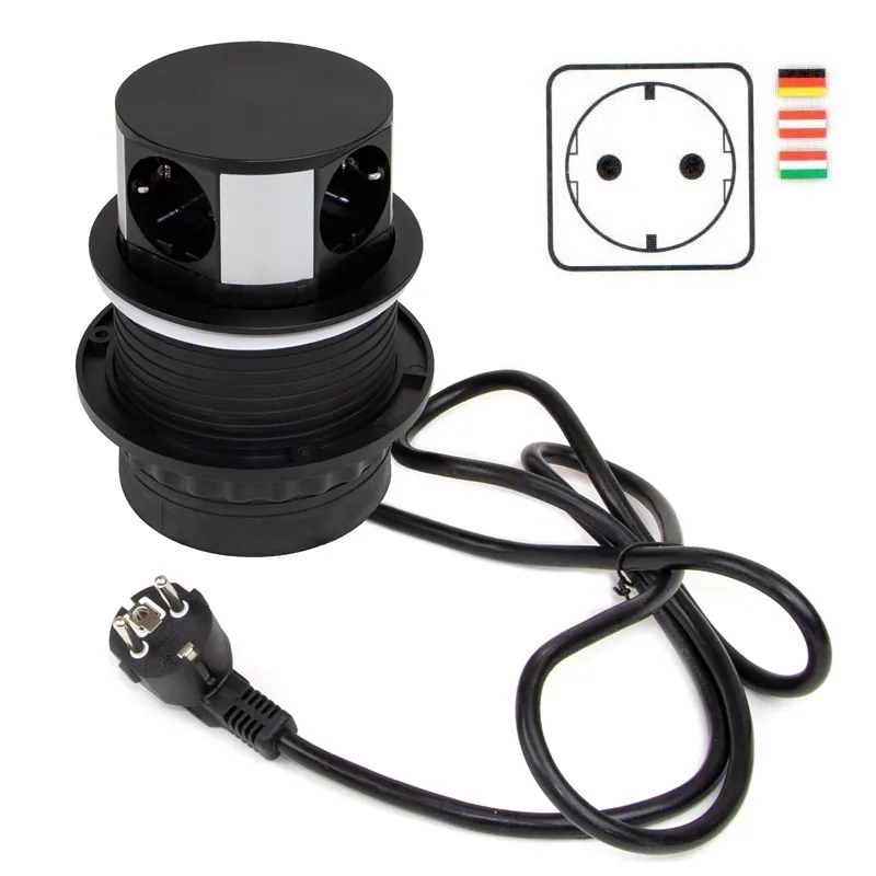 Prise électrique escamotable VERTIKAL SCHUKO 3x 230V + 2x USB / Noir mat