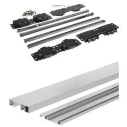 Ensemble pour deux portes coulissantes avec amortissement SIMPLEX, rail de 2 m / Aluminium
