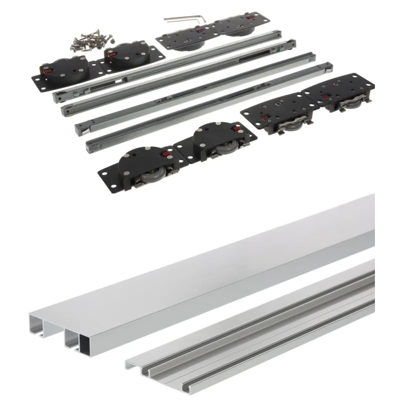 Ensemble pour deux portes coulissantes avec amortissement SIMPLEX, rail de 2 m / Aluminium