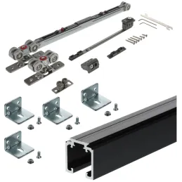 Ensemble de système coulissant pour portes intérieures AZARO avec rail de 2 m et amortissement / 80 kg