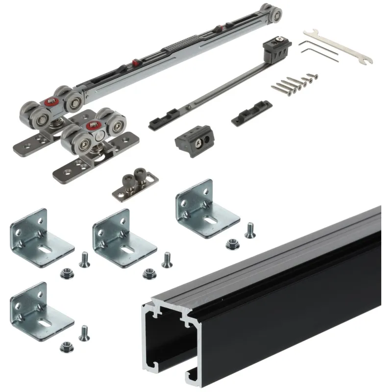 Ensemble de système coulissant pour portes intérieures AZARO avec rail de 2 m et amortissement / 80 kg