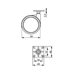 Roue de meuble LUNO 60 mm sans frein / Grise